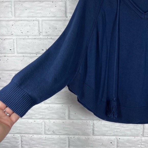BURGESS The Tess Poncho Sweater | Hello Sailor Navy Blue V-neck Tassel Tie - Picture 4 of 7